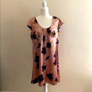 XL, purple flower,  silk midi dress